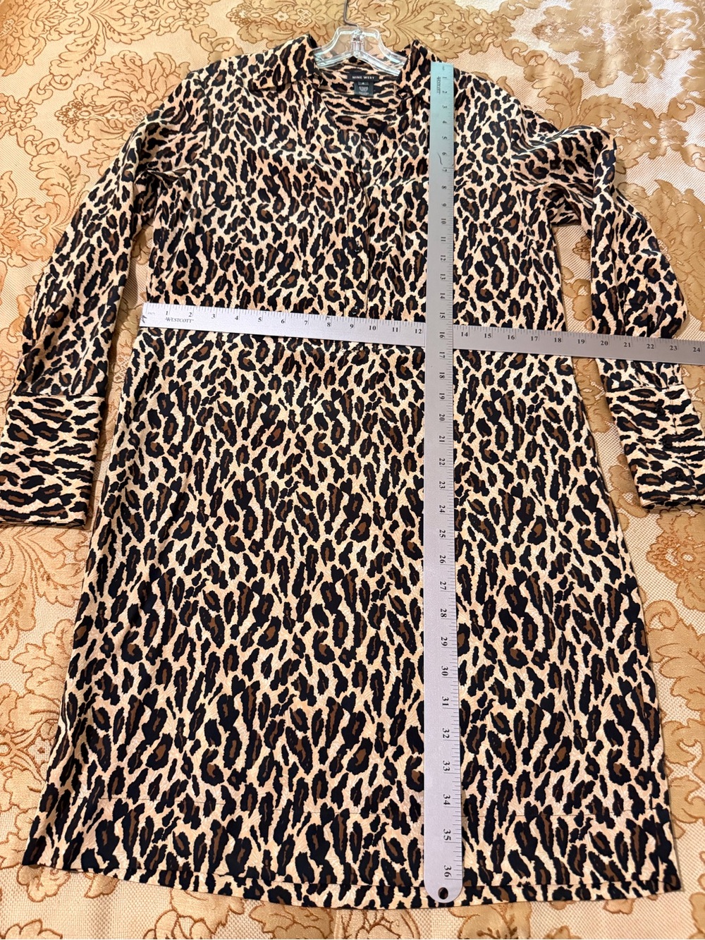 Nine West Silk Leopard Print Long Sleeve Dress, Black,Brown,Tan, Qtr Button Sz 4 - Picture 14 of 14
